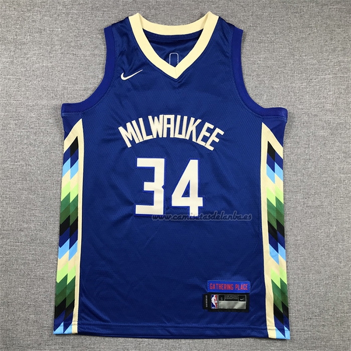 Camiseta Nino Milwaukee Bucks Giannis Antetokounmpo NO 34 Ciudad 2022-23 Azul